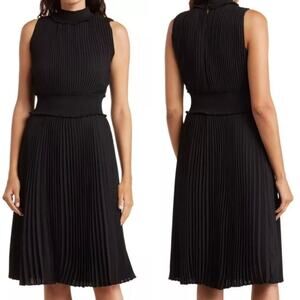 Nanette Lepore Black Accordion High Neck Sleeveless Smock Dress Black Size 6
